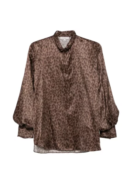 Cămașă Antonelli de mătase cu imagine cu model leopard maro