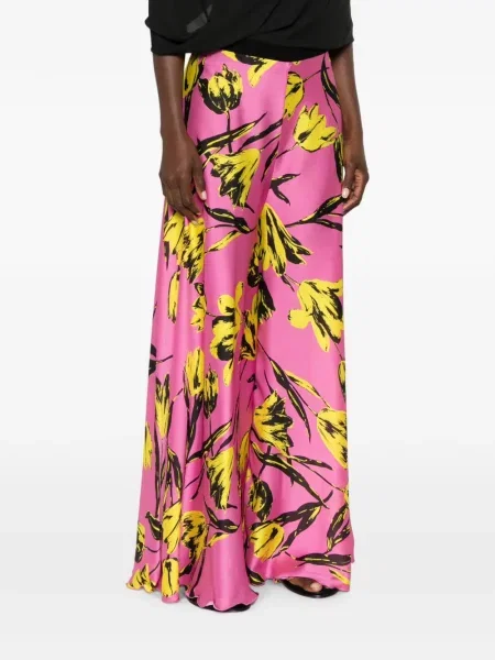 Pantaloni palazzo Hanita cu model floral cu imagine roz