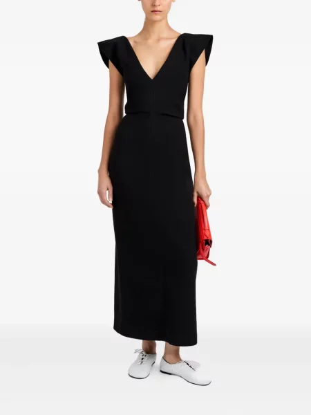 Κοστούμι μίντι φόρεμα Proenza Schouler με λαιμόκοψη v με μήκος μέχρι το γόνατο μαύρο