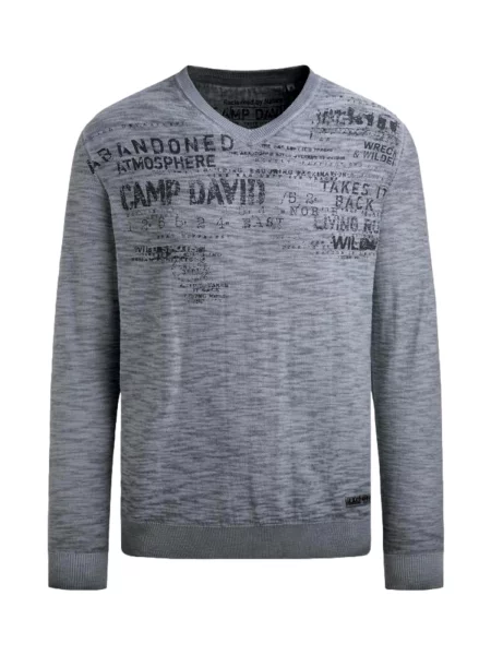 CAMP DAVID Pulover Wild Sites II albastru fumuriu negru