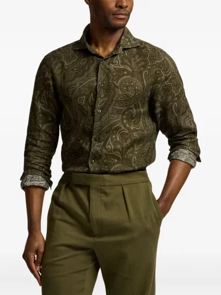 Дълго риза Ralph Lauren Purple Label с принт с пейсли десен зелено