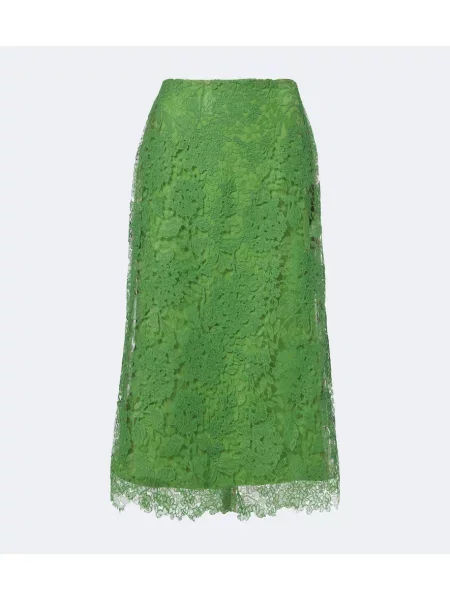 Fustă midi Carolina Herrera cu model floral din dantelă verde