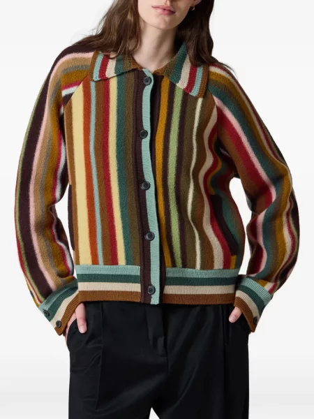 Cardigan Paul Smith de lână cu dungi maro