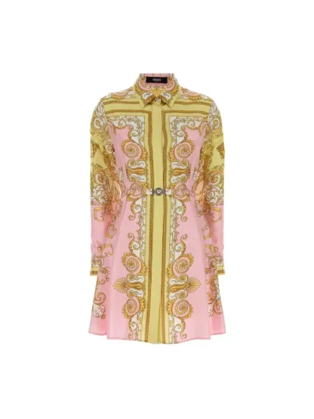 Jedwabna sukienka koszulowa Versace z nadrukiem garniturowa