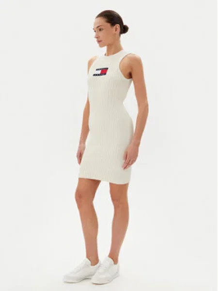Tommy Jeans Úpletové šaty Écru bílé