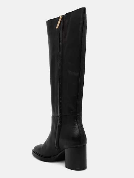 Kožené kozačky Tommy Hilfiger STACKED HEEL LEATHER LONG BOOT na černá