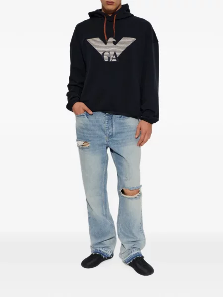 Hoodie Emporio Armani με αυτόγραφο με κορδόνι μπλε