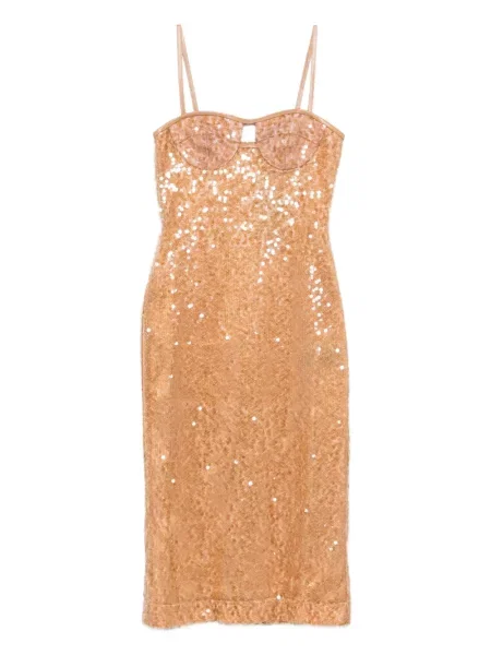 Rochie midi David Koma cu paiete până la genunchi de costum maro