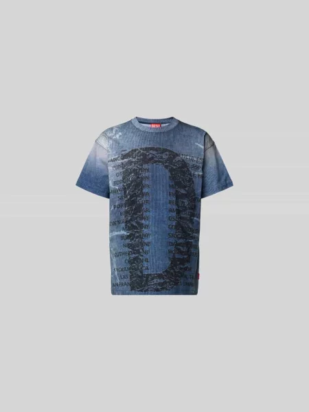 T-shirt z prążkowanym okrągłym dekoltem Diesel niebieska
