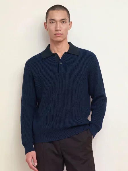 Calvin Klein Pletená Polokošile / tmavě modrá černá