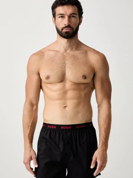 HUGO voľné boxerky pánske WOVEN BOXER TRIPLET čierna