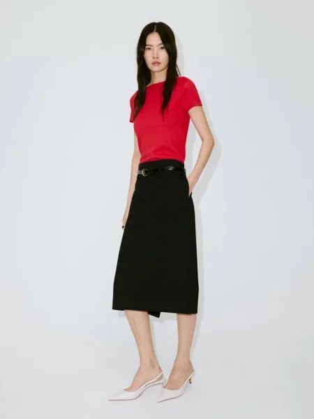 Sweter z cienkiej dzianiny z krótkim rękawem Kobieta XXS MANGO czerwony
