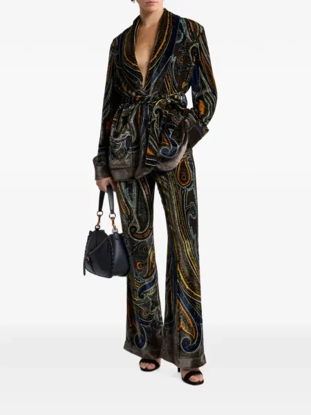Cu centură geacă Etro de catifea cu model paisley maro