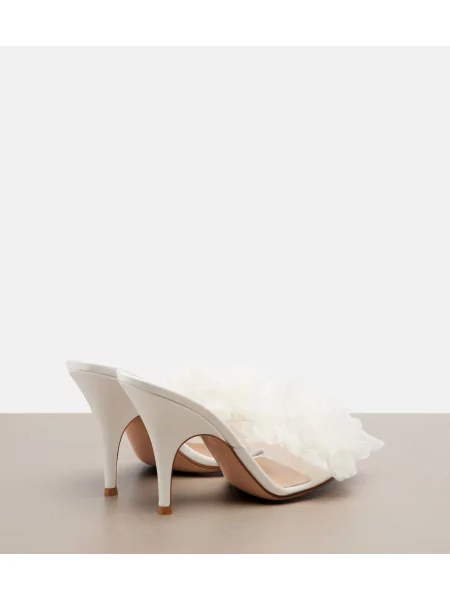 Papuci tip mules Gianvito Rossi cu model floral alb