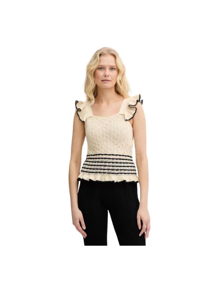 Top Twinset z falbankami beżowy