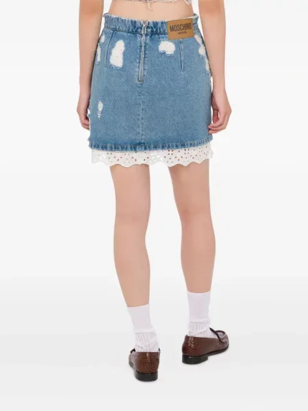 Mini traper suknja Moschino Jeans s čipkom plava