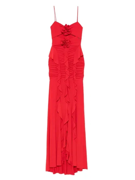 Sukienka maxi Nissa w kwiatki z falbankami garniturowa czerwona