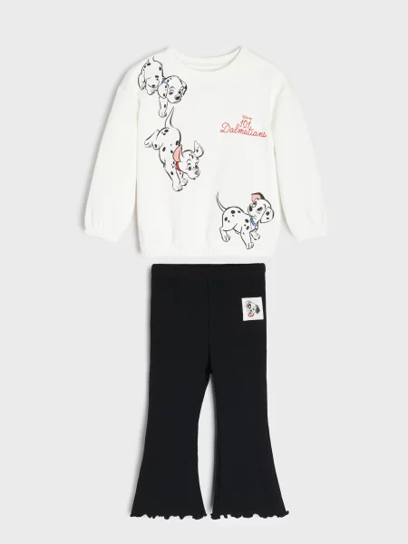 Sinsay komplet: crewneck mikina a flare kalhoty Dalmatians krémová