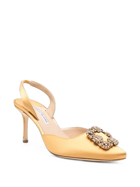Pantofi cu toc Manolo Blahnik cu cataramă slingback galben