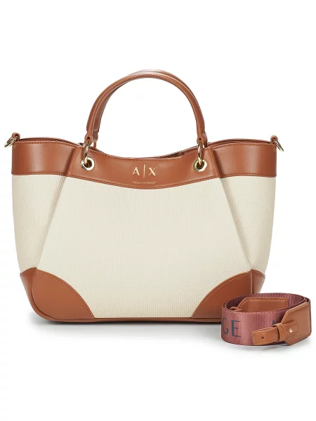 ARMANI EXCHANGE Nakupovalna torba kremna / konjak bež