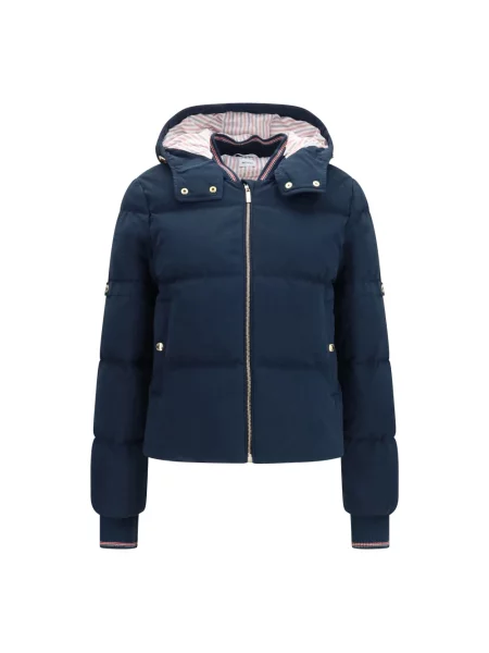 Kurtka puchowa Thom Browne z kapturem niebieska