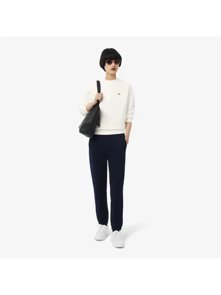 Lacoste Bluza Z Polaru Z Okrągłym Dekoltem Relaxed Fit Kremowa biała