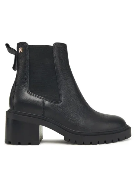 Tommy Hilfiger Боти Th Leather Chelsea Cleated Heel черен