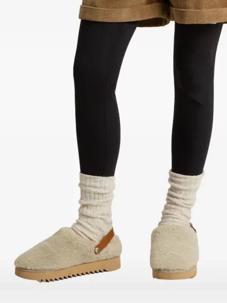 Papuci tip mules Woolrich cu cataramă alb