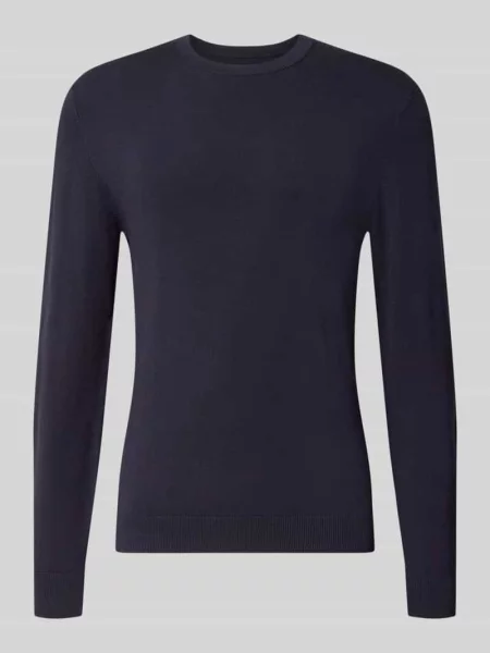 Sweter z dzianiny z prążkowanym okrągłym dekoltem Mcneal granatowy