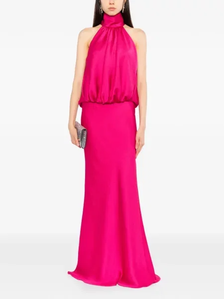 Rochie Amsale din satin cu gât halter roz