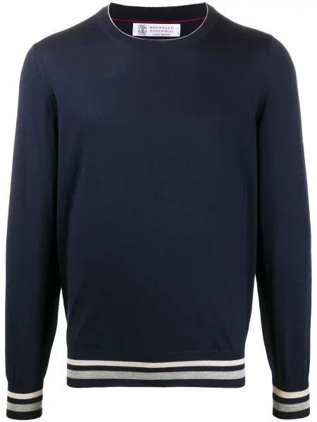 Pulover Brunello Cucinelli cu dungi cu decolteu în U albastru
