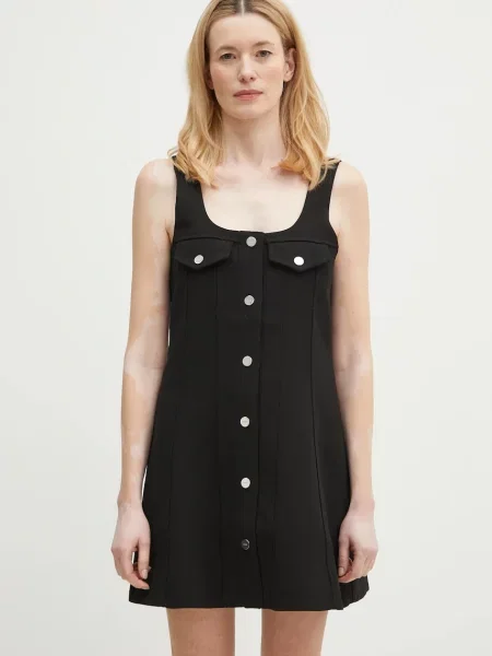 GANNI rochie Bonded Crepe Mini mini evazati negru