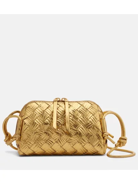 Geanta de piele Bottega Veneta Handle din piele auriu