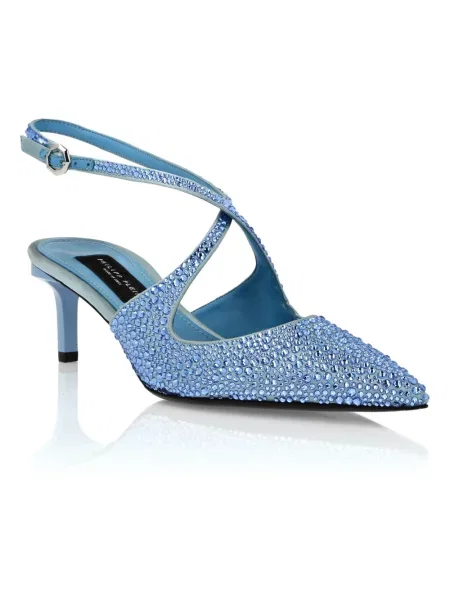 Czółenka Philipp Plein skórzana z otwartą piętą niebieska