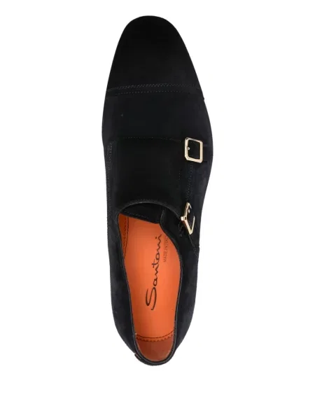 Pantofi monk Santoni din piele de căprioară cu cataramă albastru