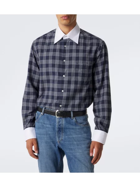 Flanel srajca Brunello Cucinelli s karirastim vzorcem modra