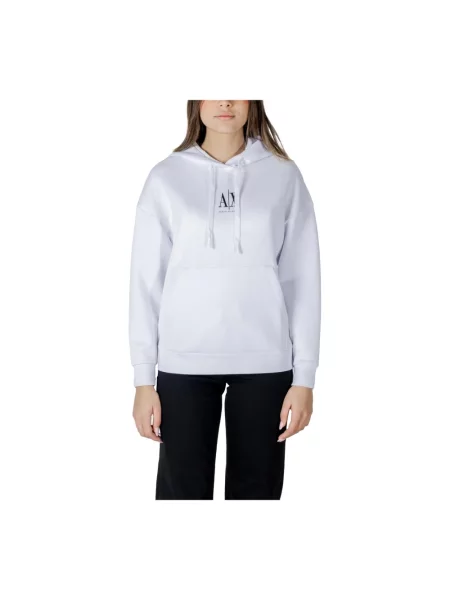 Armani Exchange bluza biały z kapturem z aplikacją czarna