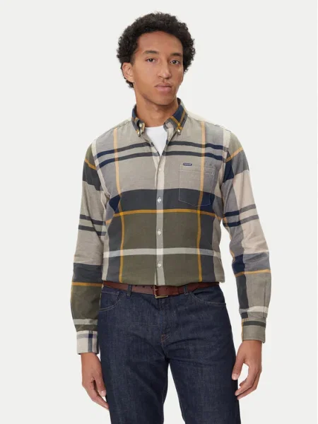 Риза Barbour DUNOON със стандартна кройка с яка с копче зелено
