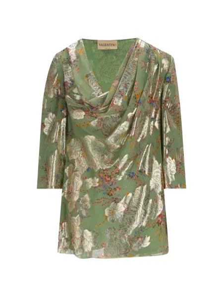 Top Valentino Garavani cu model floral drapat verde