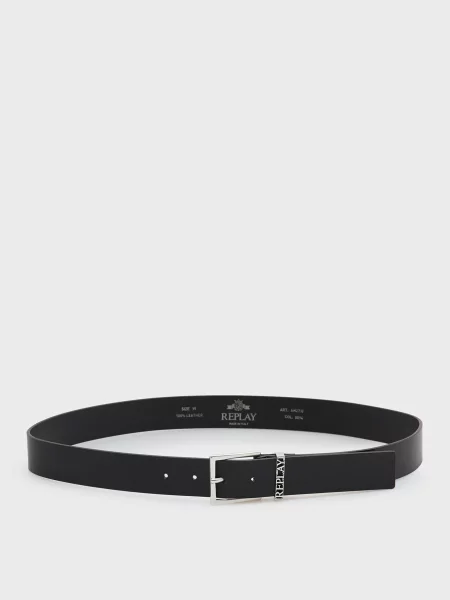 Шкіряний ремінь Replay чорний
