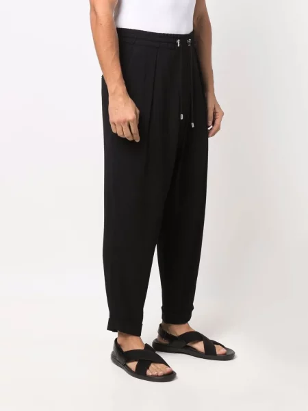 Krepové zúžené kalhoty Balmain černé