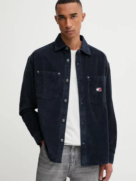 Джинсова риза Tommy Jeans със свободна кройка с класическа яка тъмносиньо