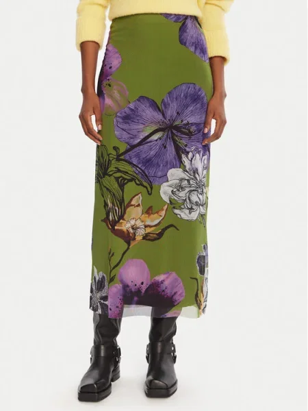 Desigual Maxi sukňa Tulleflowers Lacroix zelená