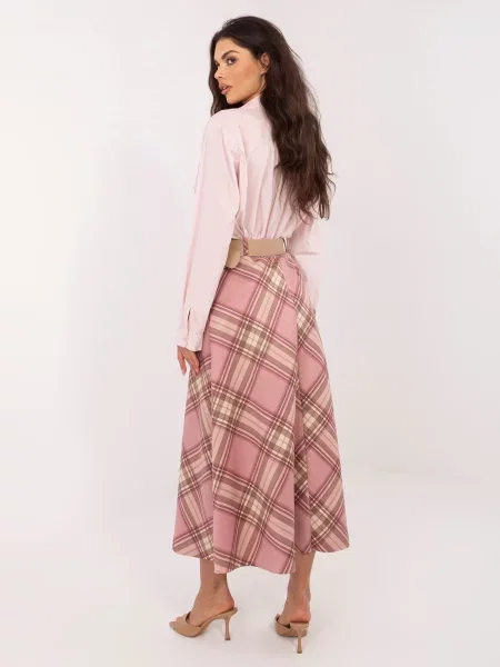 Fustă evazată Italy Moda în carouri evazat roz