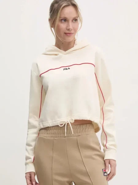 Суичър с качулка Fila с качулка с принт бежово
