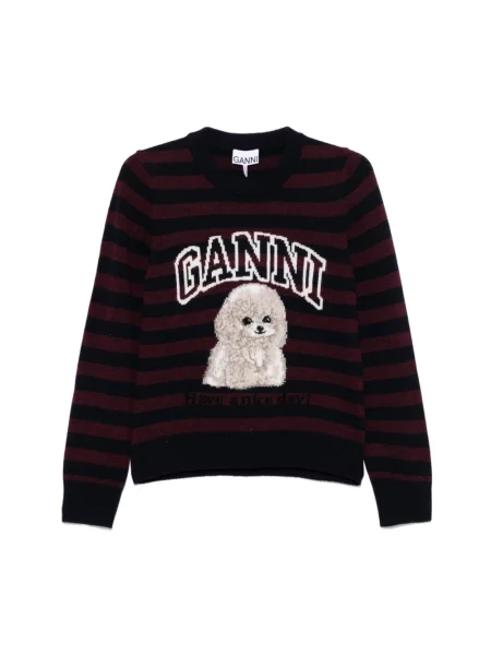 Sweter Ganni wełniany z paskiem czarny