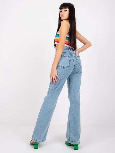 Pantaloni Fashionhunters cu talie înaltă albastru