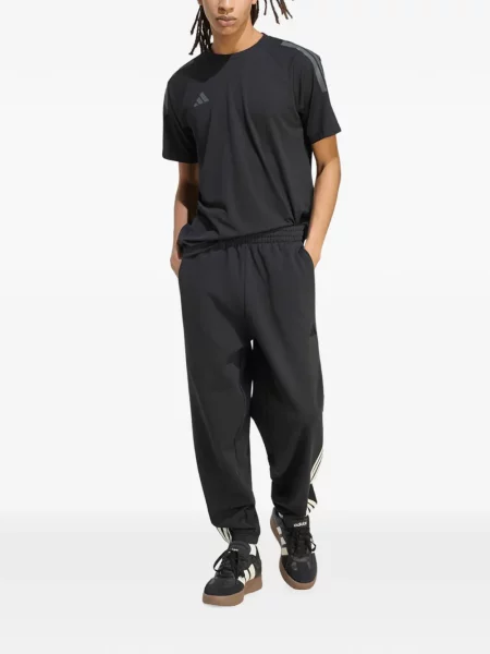 Lung hanorac Adidas din fleece cu dungi negru