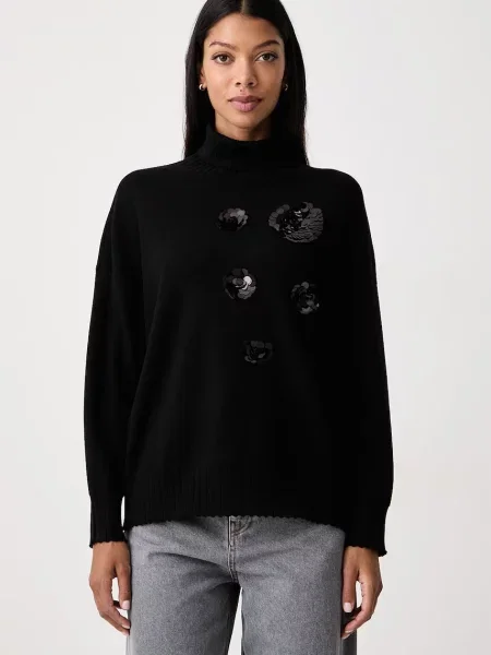 Twinset pulover cu guler înalt pentru femei cu vâscoză negru