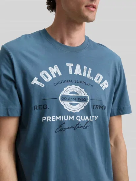 T-shirt o kroju regular fit z czystej bawełny Tom Tailor niebieska